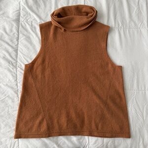 Garnet Hill Cashmere Turtleneck Sweater Tank Vest S Tan Brown Luxury Knit Chic